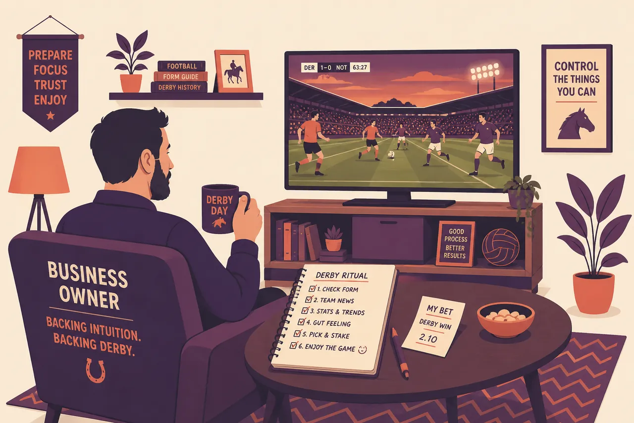 Dusan derby evening sports betting ritual in front of a living room television